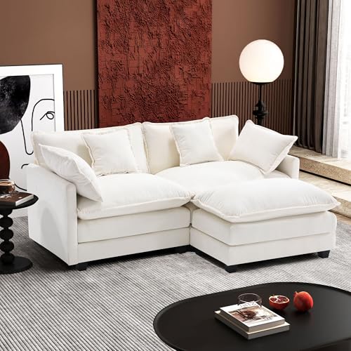 Ihanherry 111.4" U Shaped Modern Cloud Sofa Modular Sectional Couch with 2 Ottoman, 5-Seat Chenille Deep Seat Sofa with Pillow for Living Room