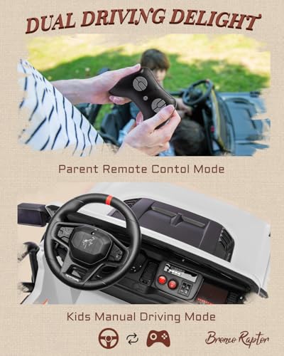 24V Ride on Toys for Big Kids, Licensed Ford Bronco Raptor 2 Seater Ride on Cars with Remote Control, Ride on Truck w/ 4-Wheeler Suspension, 3 Speeds