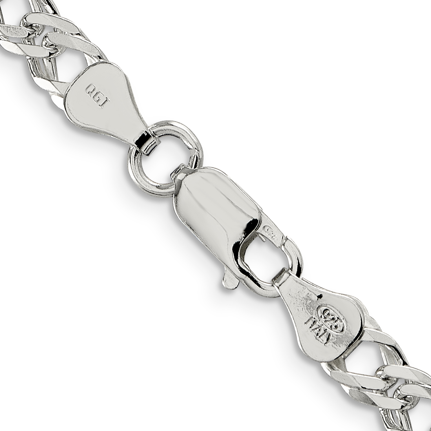 Carat in Karats Sterling Silver 5.25mm 6 Side Diamond-Cut Flat Double Curb Chain Necklace 18 Inch Length