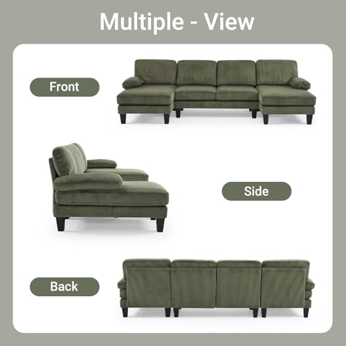 VINGLI 110" Sectional Couches for Living Room,U Shaped Couch with Double Chaise, 4-Seat Sofa Set with Chenille Fabric for Home Furniture,Forest Green
