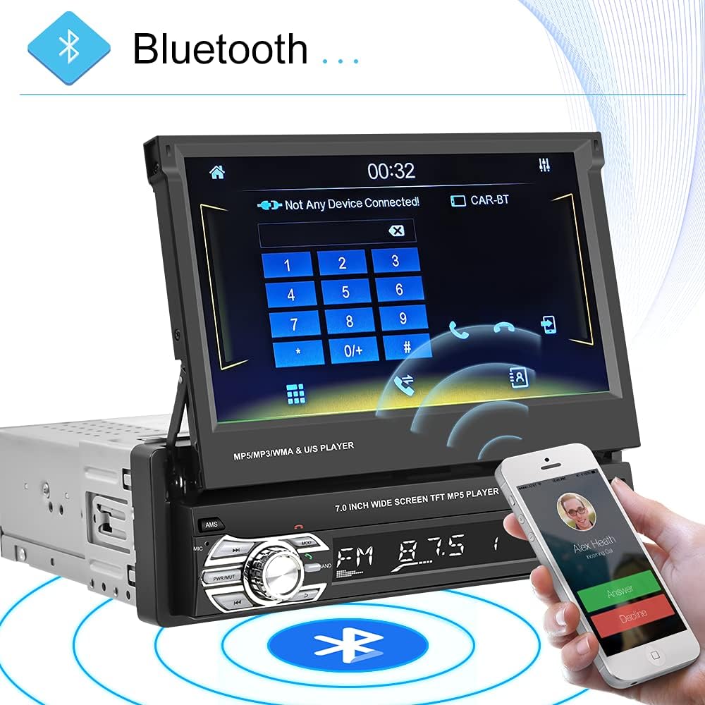 Single Din Car Stereo with CarPlay ,EKAT 7 Inch Flip Out Touchscreen Car Radio Receicer Supports Bluetooth FM Mirror Link for Android/iOS