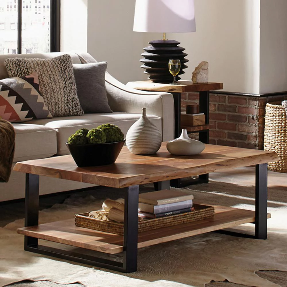 Alpine Natural Live Edge Wood Large Coffee Table