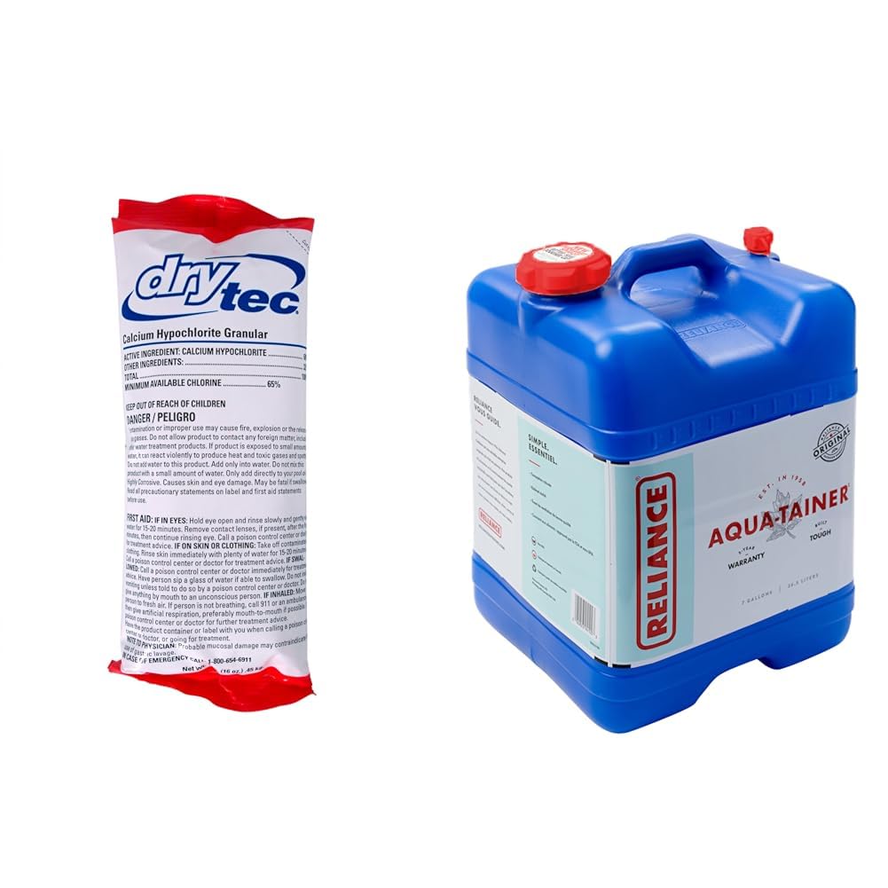 1-1901 Calcium Hypochlorite Pool Shock, 1-Pound and Reliance Products 7 Gallon Rigid Water Container Bundle