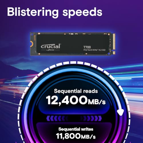 Crucial T700 1TB Gen5 NVMe M.2 SSD - Up to 11,700 MB/s - DirectStorage Enabled - CT1000T700SSD3 - Gaming, Photography, Video Editing & Design