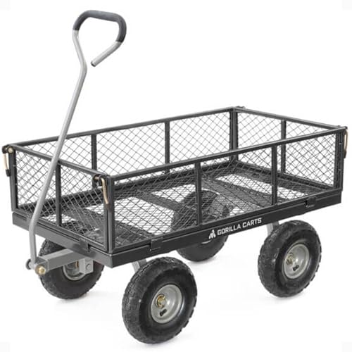 Gorilla Carts Steel Utility Cart, Garden Wagon w/Handle & Removable Sides, Up to 800 Lbs - Heavy-Duty Gardening Equipment for Yard, Lawn
