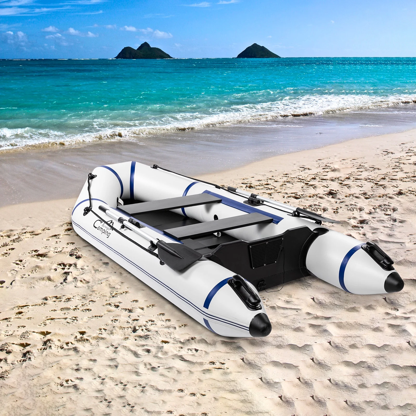 Campingsurvivals 10ft Inflatable Boat, 600lb Max Weight, Gray/White
