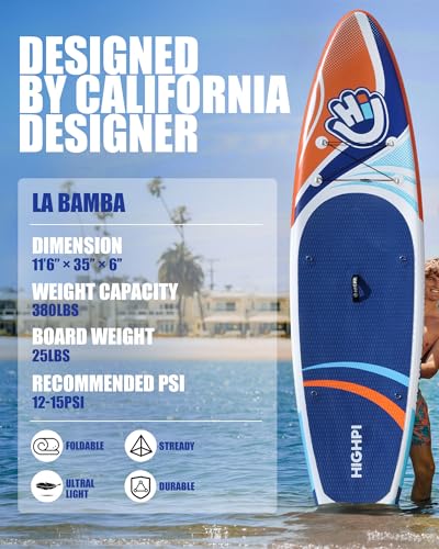 Highpi Inflatable Stand Up Paddle Board Premium SUP Accessories, Backpack, Wide Stance, Surf Control, Non-Slip Deck, Leash, Paddle and Pump