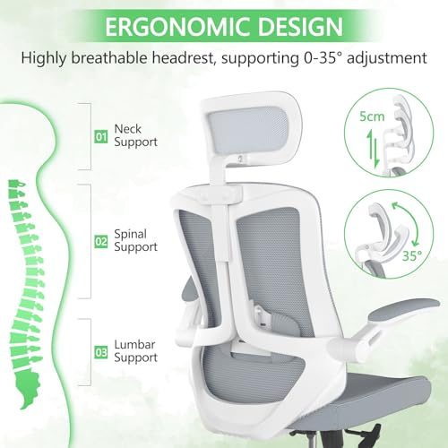 Office Chair Ergonomic desk chair with 350LBS Capacity, Comfort Mesh computer chair, High Back Gaming Chair with Wheels, Adjustable Headrest
