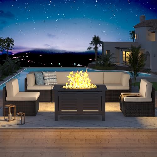 U-MAX 7 Piece Outdoor Patio Furniture Set, PE Rattan Outdoor Wicker Sectional Furniture Chair Set with Cushions and Tea Table