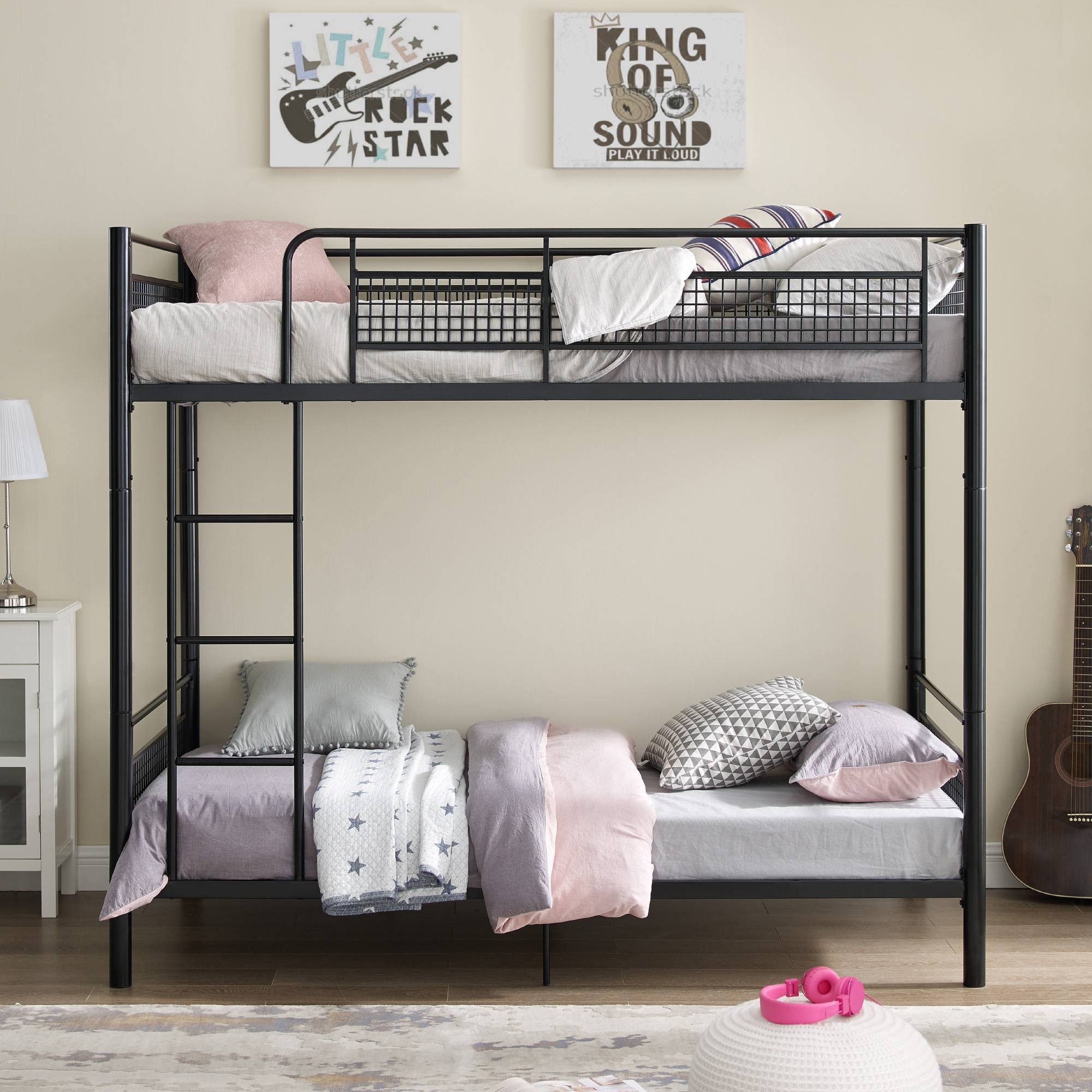 Twin Over Twin Metal Mesh Frame Bunk Bed Black - Saracina Home