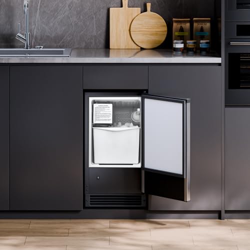 VEVOR Under Counter Ice Maker Machine, Crescent Ice, 25 Lbs/Day Stainless Steel Built in Ice Maker with Reversible Door