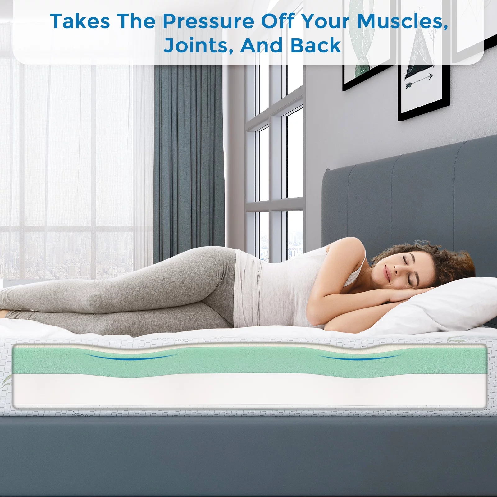 Full Mattress, 8 inch Memory Foam Mattress Bed in a box, with Green Tea Cooling Gel, Medium, Made in USA - Radiant Selections