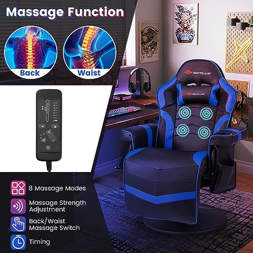 Goplus Massage Gaming Chair, Racing Style Gaming Recliner w/Adjustable Backrest and Footrest