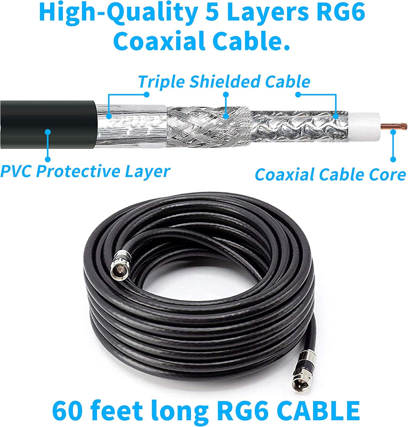 Updated!150 Miles-Amplified Outdoor TV Antenna-4K/1080p High Reception+60FT RG6 Cable-360°Strong Motor Rotation Wireless Remote- Snap On