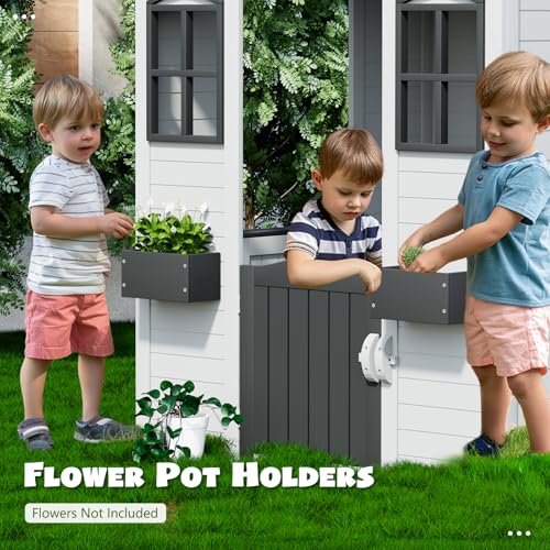 All Spruce Outdoor Kids Playhouse, Toddler Playhouse Wooden Playhouse for Kids Ages 3-10, with Sink, Stove, Flower Pot Holders, Phone
