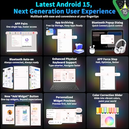2025 Android 15 Tablet with Keyboard, 24GB+128GB+2TB Expand, 10.1 Inch Octa-Core 2-in-1 Tablets with 5G/2.4G WiFi, 8000mAh, BT5.0, GMS Certified