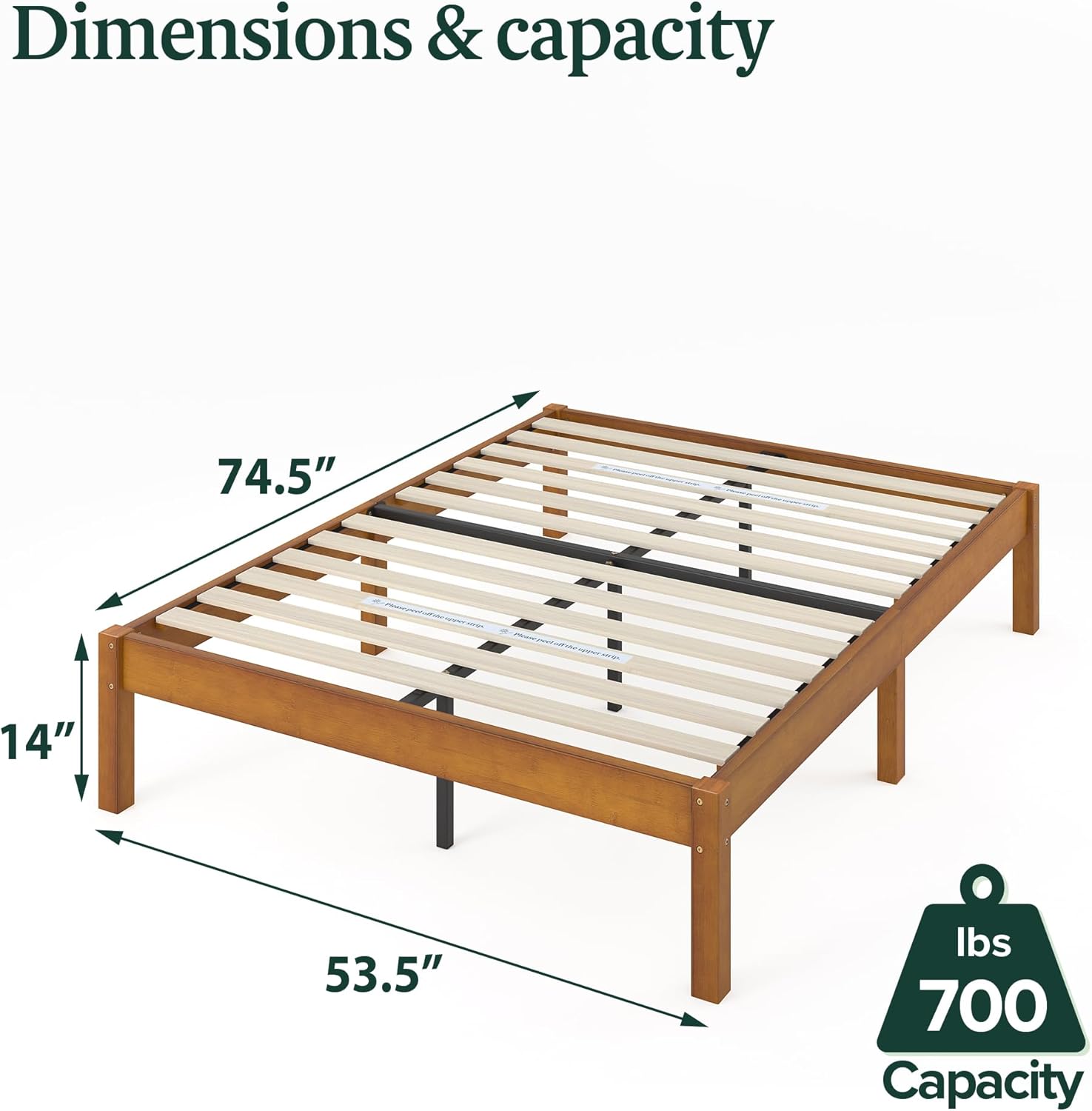 Zinus Ellie 14 Inch Bamboo Platform Bed Frame, Wood Slat Support, No Box Spring Needed, Easy Assembly, Full
