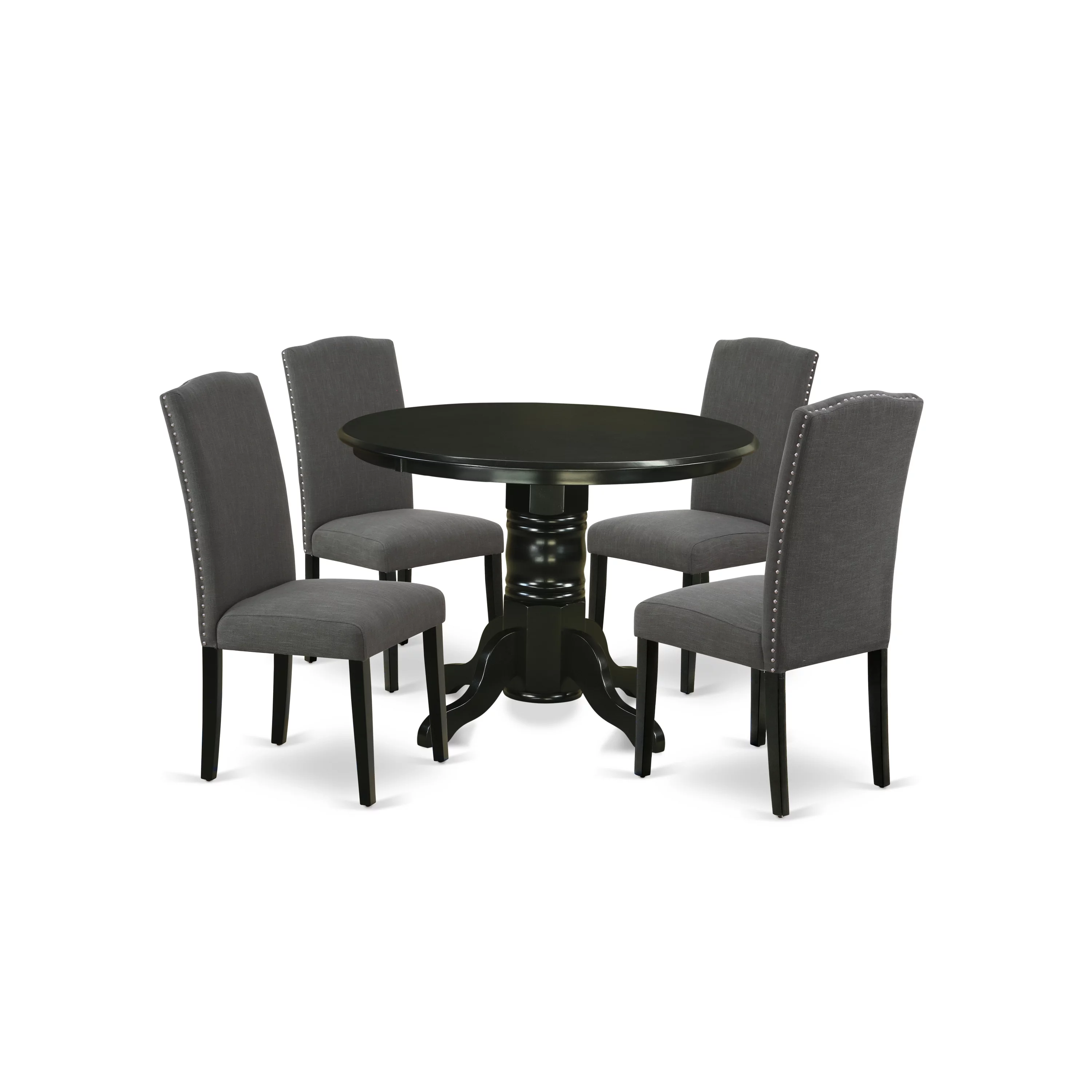 East West Furniture Shelton 5-piece Wood Dining Set in Black/Dark Gotham Gray