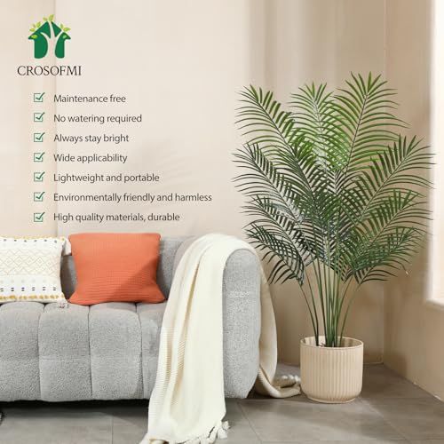 CROSOFMI Artificial Areca Palm Plant 6 Ft Fake Palm Tree with 13 Leaves Faux Yellow Palm in Pot for Indoor Outdoor House Home Office Modern