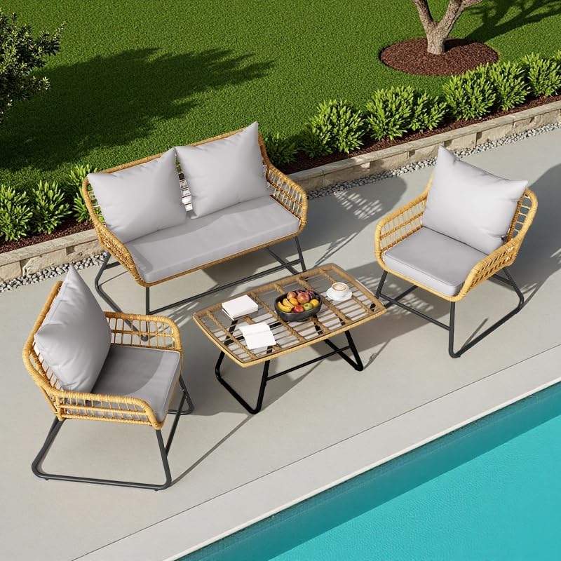 YITAHOME 4 Piece Patio Furniture Set, Wicker Outdoor Bistro Set