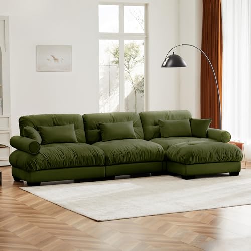 130" Modular Sectional Sofa,Velvet Upholstered Couches for Living Room,3 Seater Green Sofa Couch with Movable Ottoman