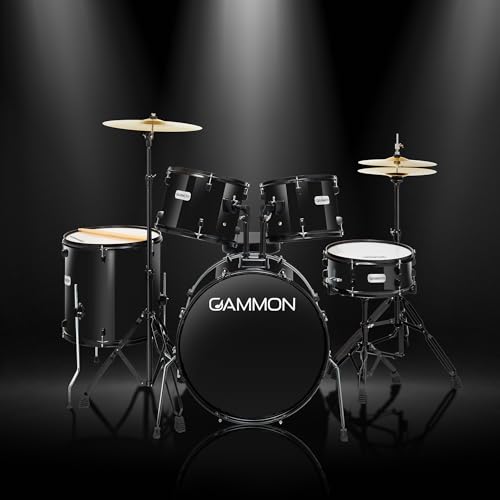Full Size Complete Adult 5-Piece Drum Set with Cymbals, Stands, Stool, and Sticks - Blue