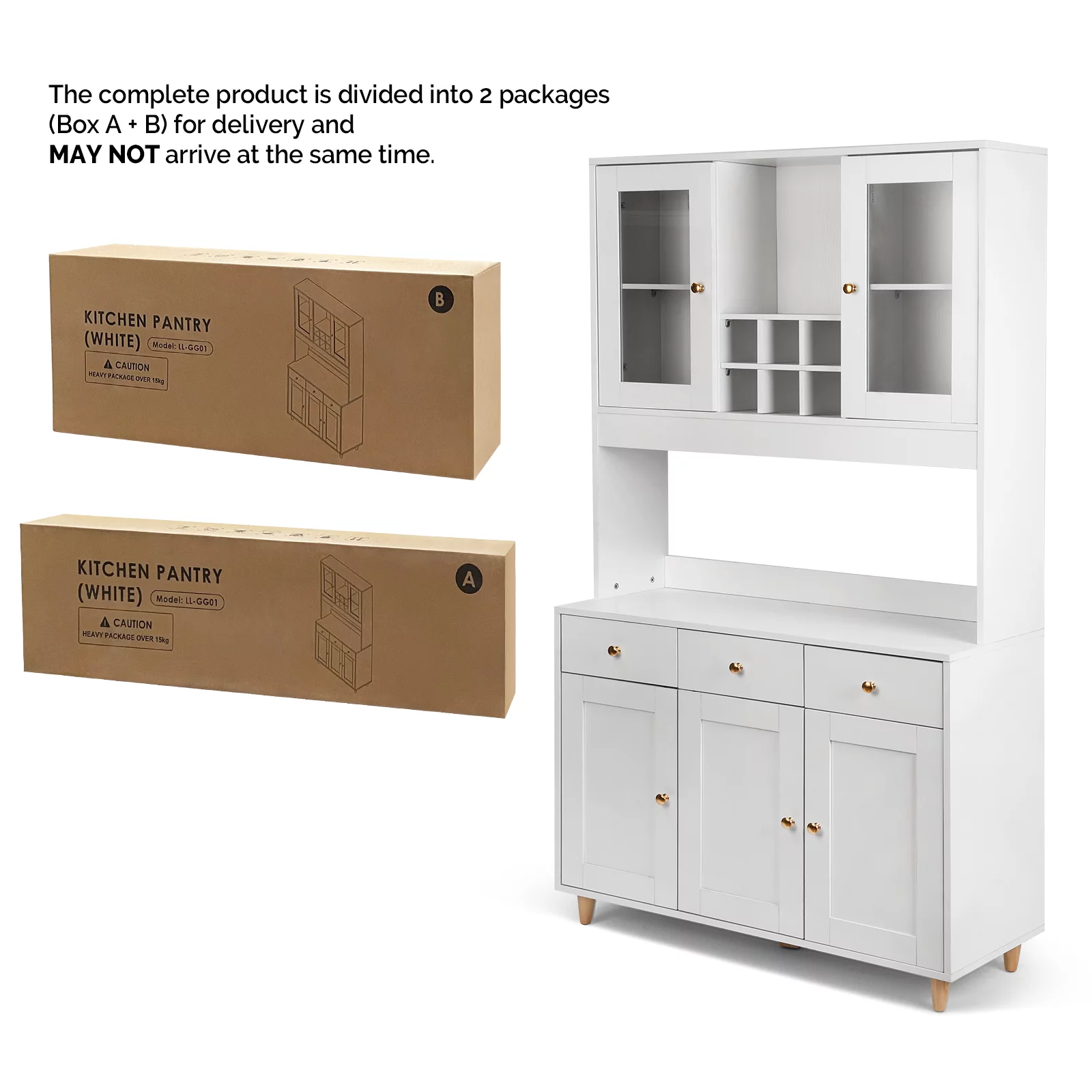 RichYa 71.2" Kitchen Pantry Cabinet Freestanding Large Storage Microwave Wine Cabinets White