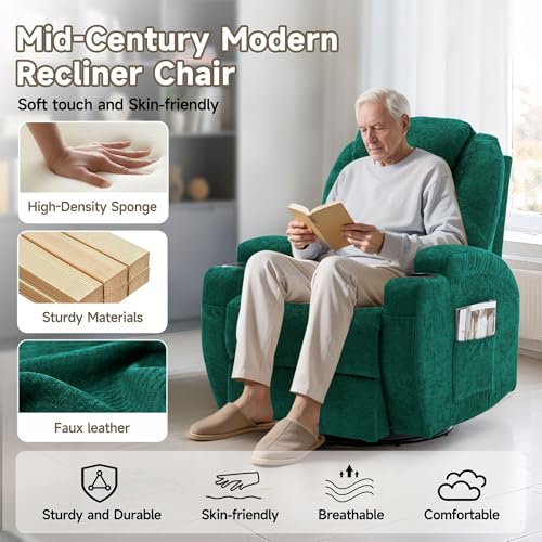 Recliner Chair, Rocking Chair with Massage and Heat, 360° Swivel Recliner Chairs for Adults