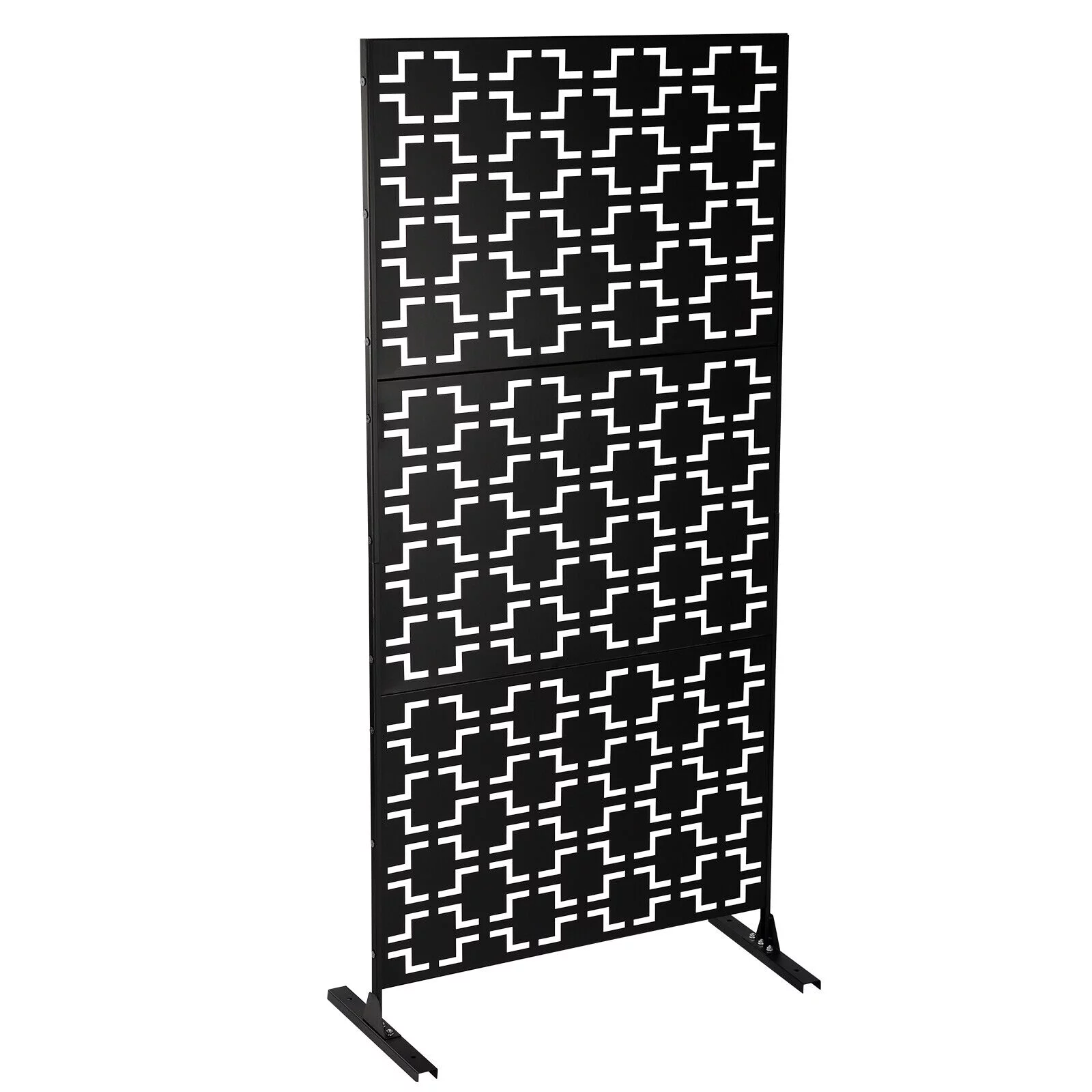 ZhdnBhnos Outdoor Decorative Privacy Screen Panel with Stand, Freestanding Planter Wall Metal Yard Fence Panels Black