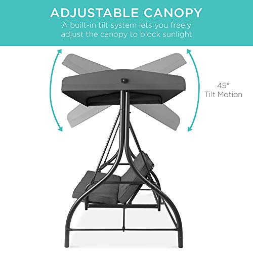 Best Choice Products 3-Seat Outdoor Large Converting Canopy Swing Glider, Patio Hammock Lounge Chair for Porch, Backyard w/Flatbed, Adjustable Shade
