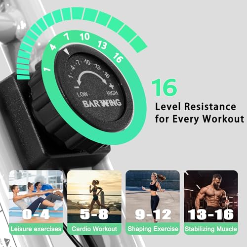 BARWING Stationary Exercise Bike for Home Workout, 5 IN 1 Foldable Indoor Cycling Bike for Seniors, 350LB Capacity, 16-Level Magnetic Resistance