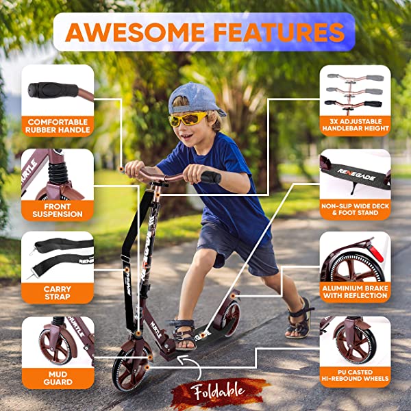 Hurtle Scooter &ndash; Scooter for Teenager &ndash; Kick Scooter &ndash; 2 Wheel Scooter with Adjustable T-Bar Handlebar &ndash