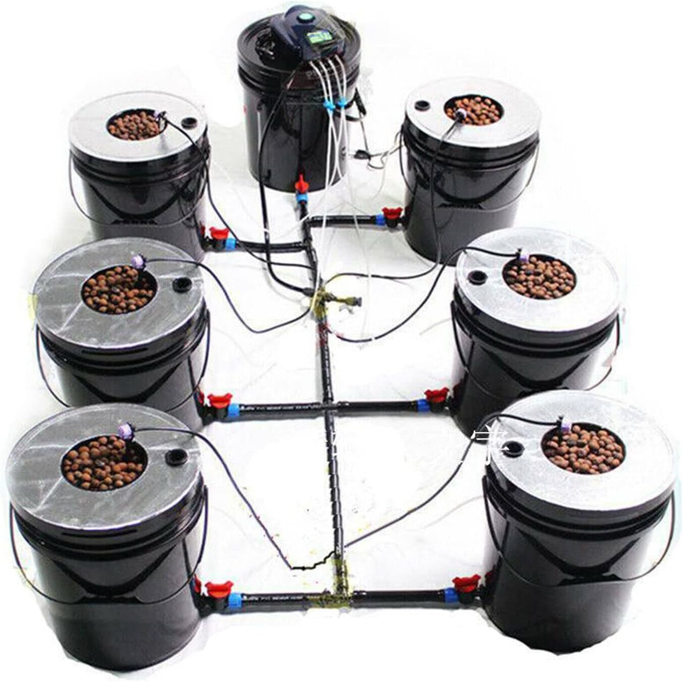 DWC Hydroponics Growing System, 7 Buckets 5 Gallon Recirculating Deep Water Culture