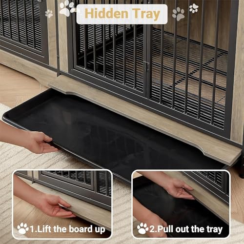 Rovibek 86" Stackable Dog Kennel Furniture with Removable Divider & 3 Doors, Double Dog Crates Furniture for 2 Dogs, Corner Dog Crate Furniture