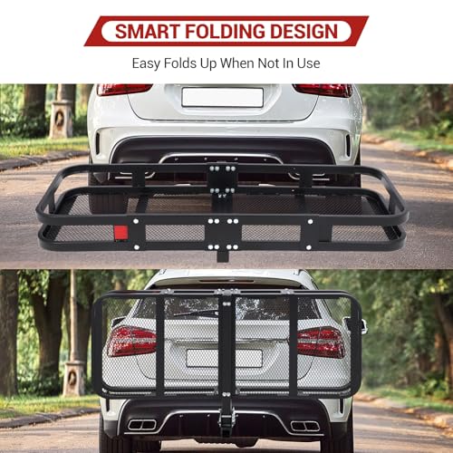 Hitch-Mounted Cargo Carrier | 60"x24"x14" Basket with 500 Lb Capacity | with Net and Straps | Fits 2-Inch Receivers | for Cars and SUVs