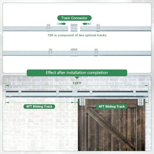 DIYHD 24FT Double Sliding Barn Door Hardware,Wall Mount Kit for Exterior Use,Heavy Duty Box Track