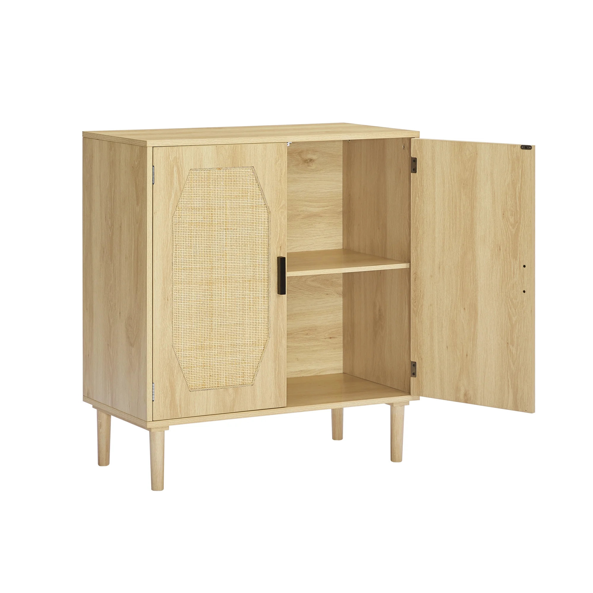 Modern Style Kitchen Storage Cabinet with Rattan Decorative Doors, Buffet, Natural, 31.5''W x 15.8''D x 34.6H.