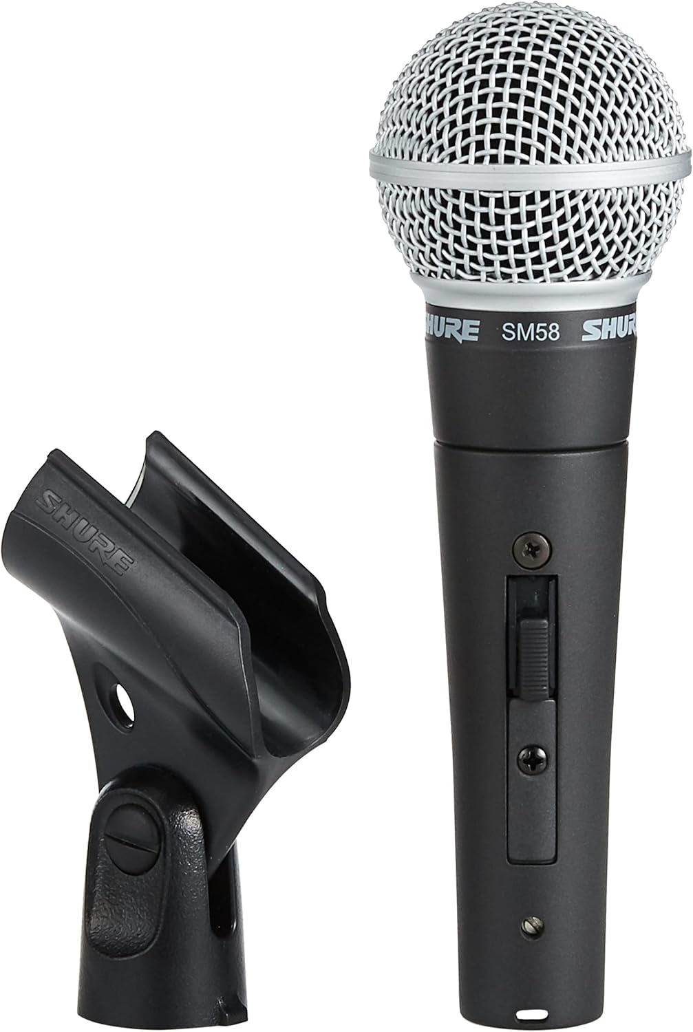 Shure SM58 Cardioid Dynamic Vocal Microphone with On/Off Switch, Pneumatic Shock Mount, Spherical Mesh Grille with Built-in Pop Filter, A25D Mic Clip