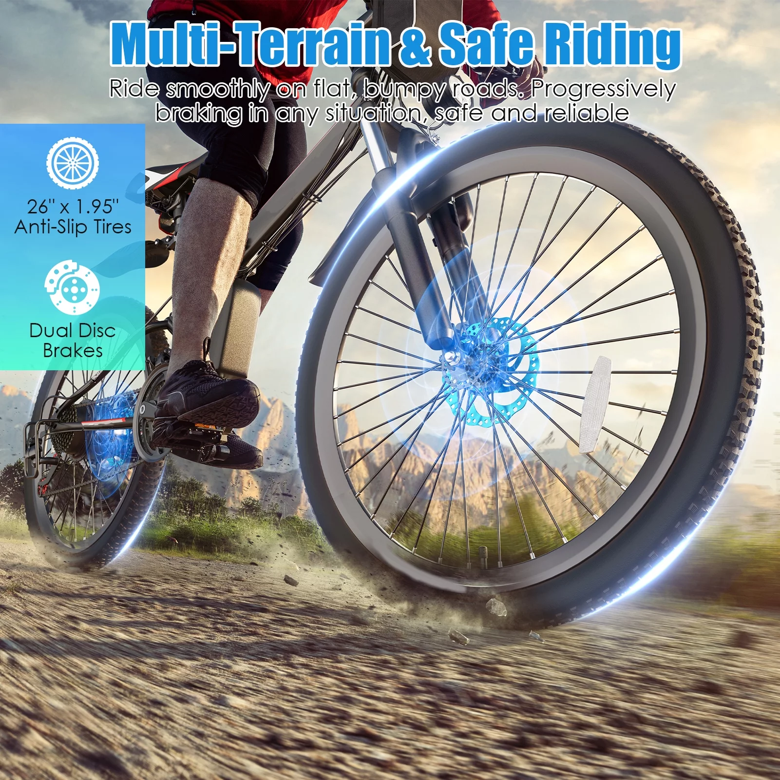 Elifine 500W 26" Electric Bike Folding Electric Mountain Bike for Adults, 48V 7.8Ah Battery Foldable Ebike, 21 Speed
