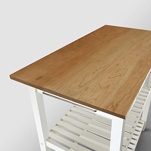Casual Home Kitchen Island with Solid American Hardwood Top, Natural/White, 40" W (373-91)