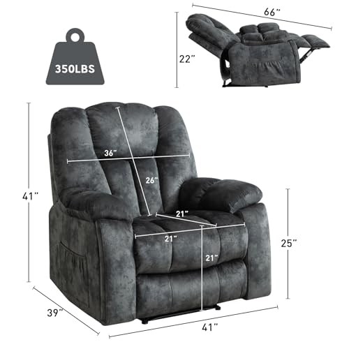 Phoenix Home Manual Recliner Chair for Adults with Massage and Heat, Overstuffed Fabric Reclining Chair