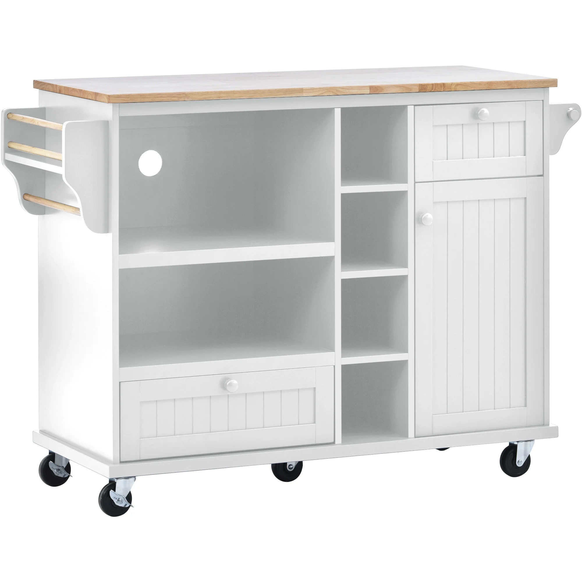 DEALTOPS Kitchen Island Cart with Storage Cabinet and Two Locking Wheels,Solid Wood Desktop,Microwave Cabinet