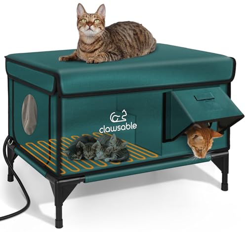Indestructible Heated Cat House for Outside Winter, 100% Waterproof, Safe Escape Door