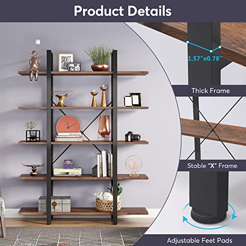 Tribesigns 5-Tier Bookshelf, Vintage Industrial Style Bookcase 72 H x 12 W x 47L Inches, Black