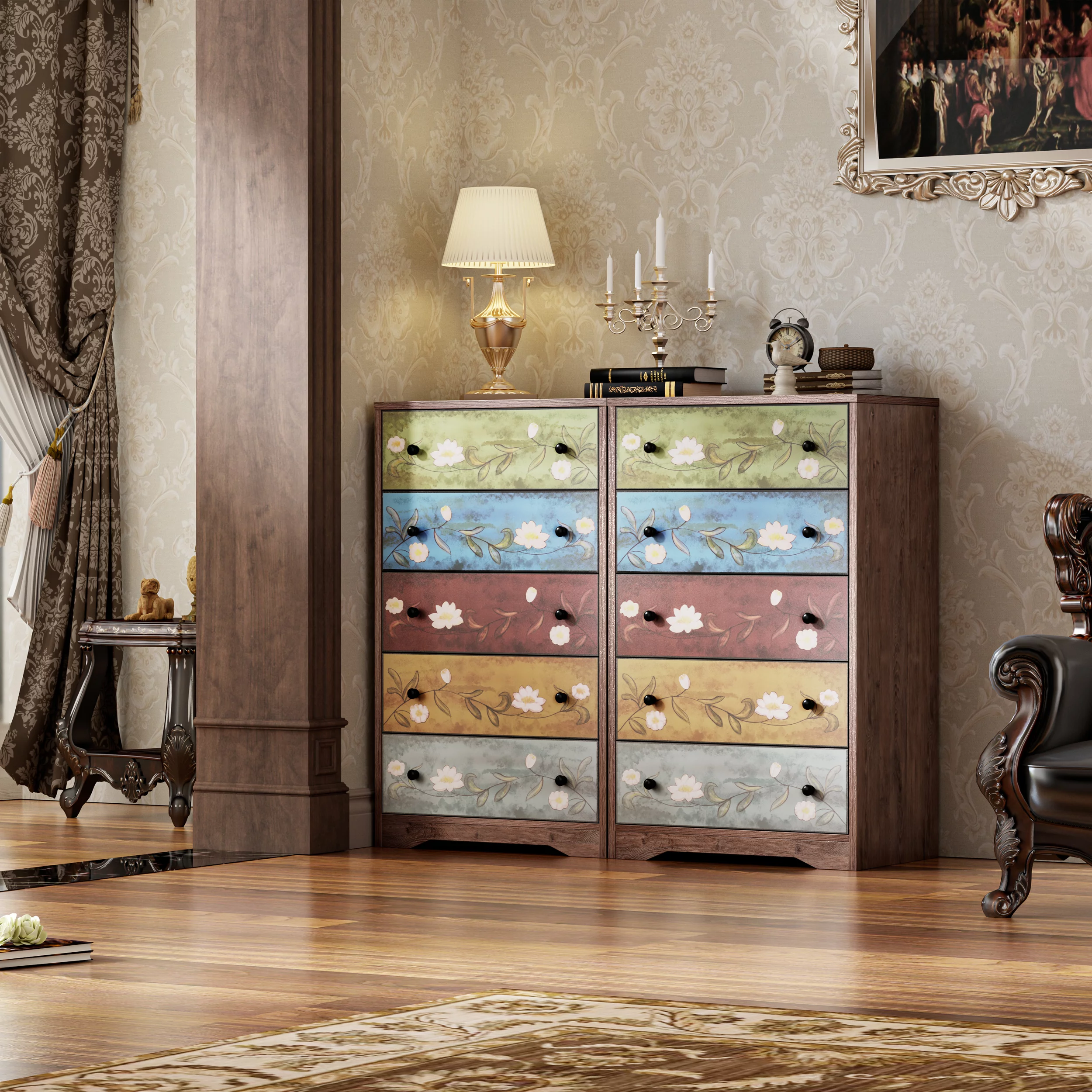 Homfa 5 Drawer Dresser for Bedroom, Boho Accent Dresser Chest of Drawers for Entryway Living Room