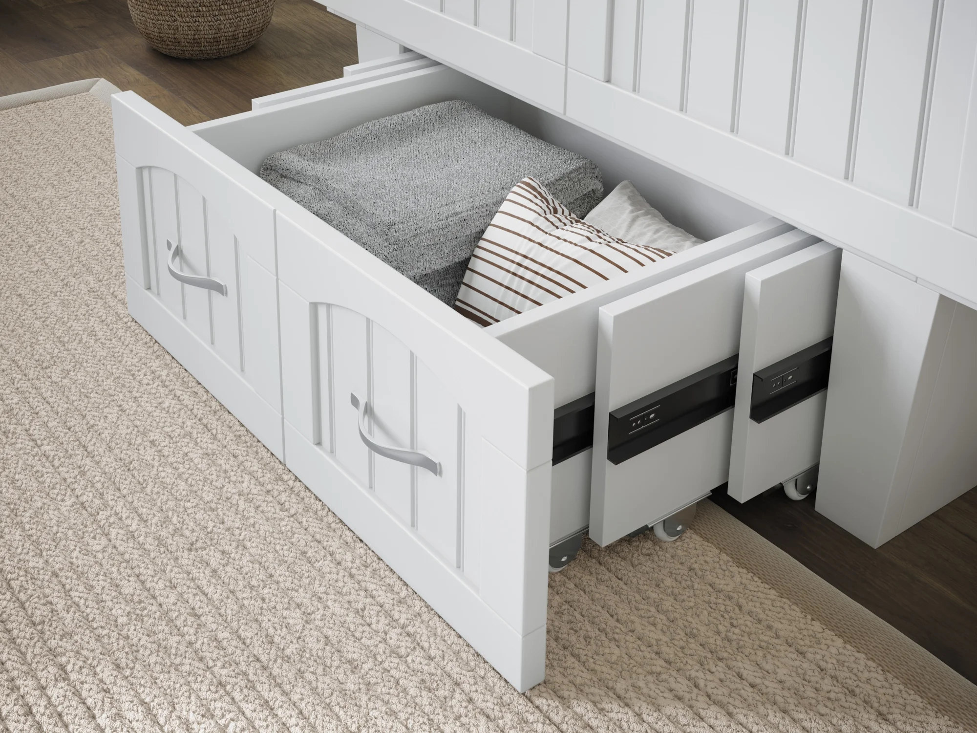 AFI Nantucket Twin Solid Wood Murphy Bed Chest with Mattress, Drawer & Charger in White