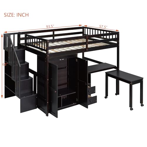 Harper & Bright Designs Twin Size Loft Bed with Stairs and Bookshelf, Wood Twin Storage Bed with Desk & Wardrobe