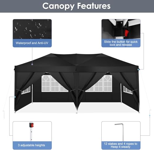 COBIZI Canopy 10x20 Pop Up Canopy Tent with 6 Sidewalls Party Tents for Parties Weddings Backyard Waterproof Canopy Outdoor Commercial Canopy Event