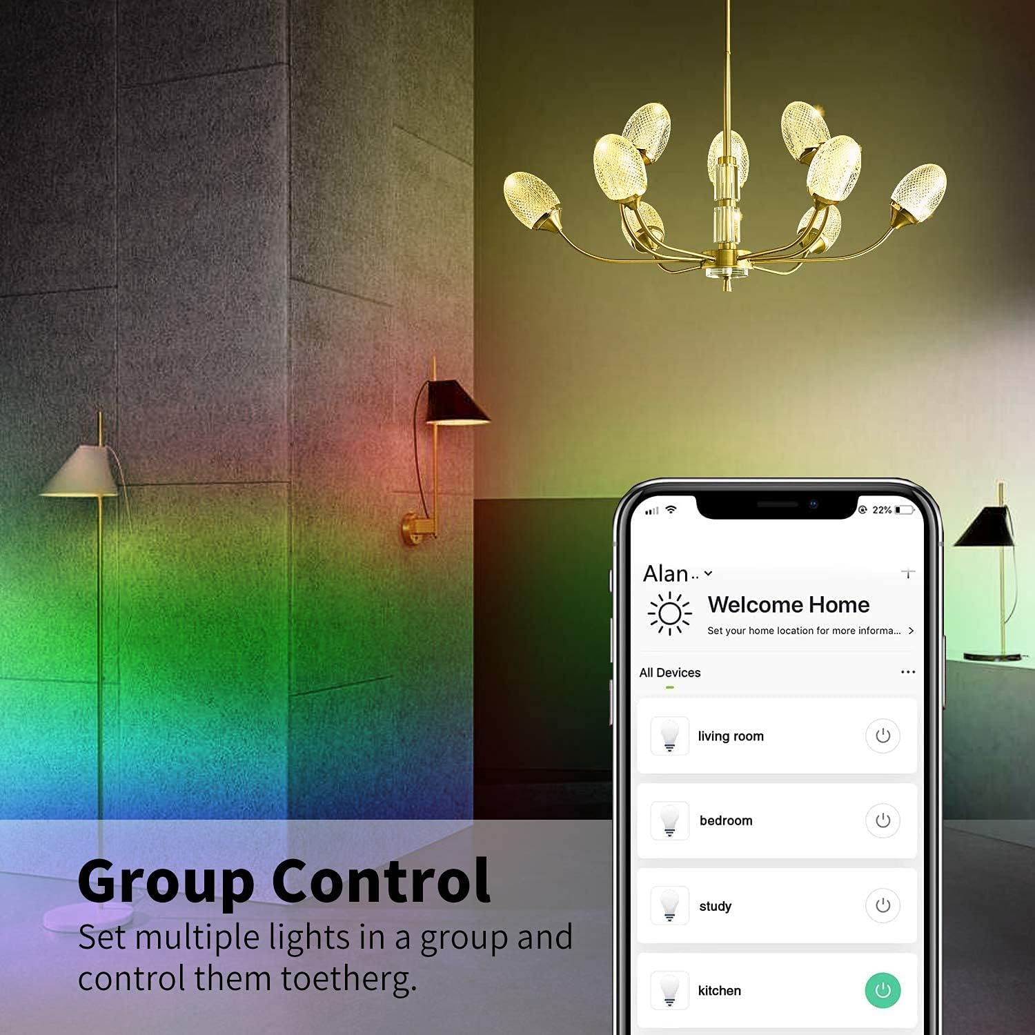 WIFZIG Smart Candelabra Bulb,E12 LED Candle Light Bulbs, 40W Equivalent For Ceiling Fan,Chandelier Bulb Work with Alexa&Google Home, 2700-6500K+RGB