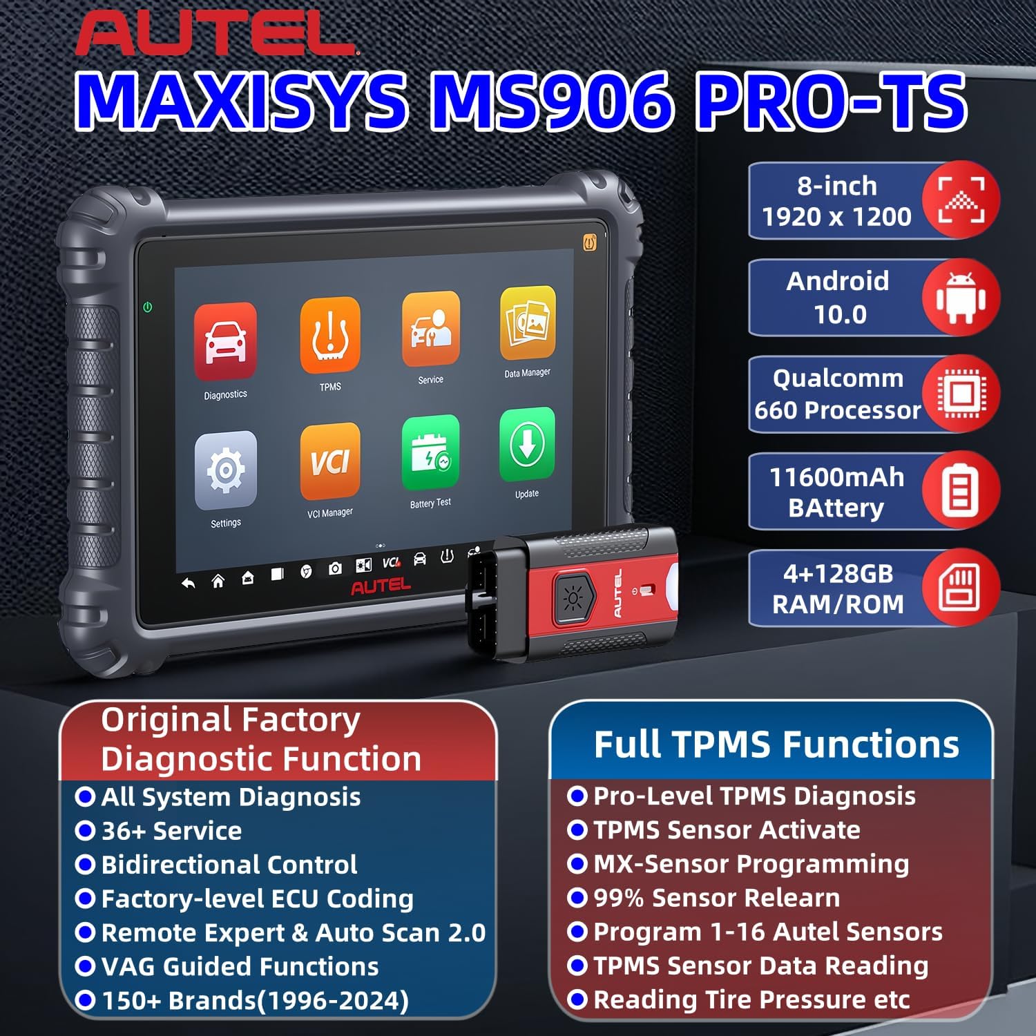 Autel Scanner MaxiSys MS906 Pro-TS 2024 Top TPMS Programming Tool, Up of MS906 Pro MS906TS MS906BT MK908 MK900 MX900